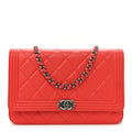 Lambskin Quilted Boy Wallet On Chain WOC Red wholesalehk.shop