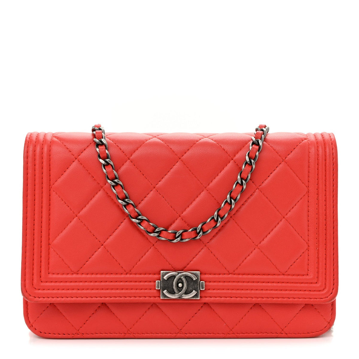 Lambskin Quilted Boy Wallet On Chain WOC Red wholesalehk.shop