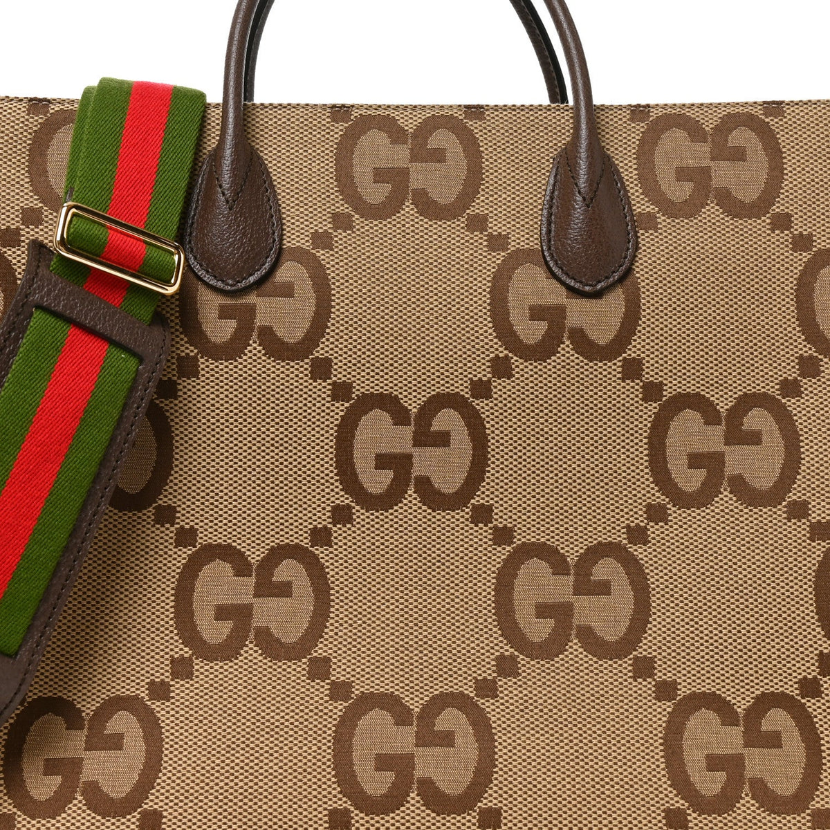 Monogram Jumbo GG Textured Dollar Calfskin Web Tote Bag Camel Ebony New Acero wholesalehk.shop