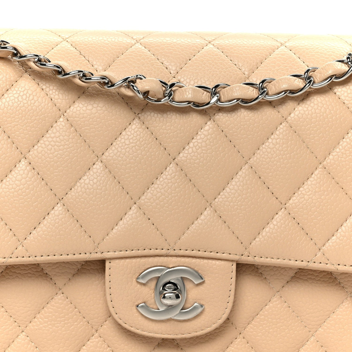 Caviar Quilted Medium Double Flap Beige wholesalehk.shop