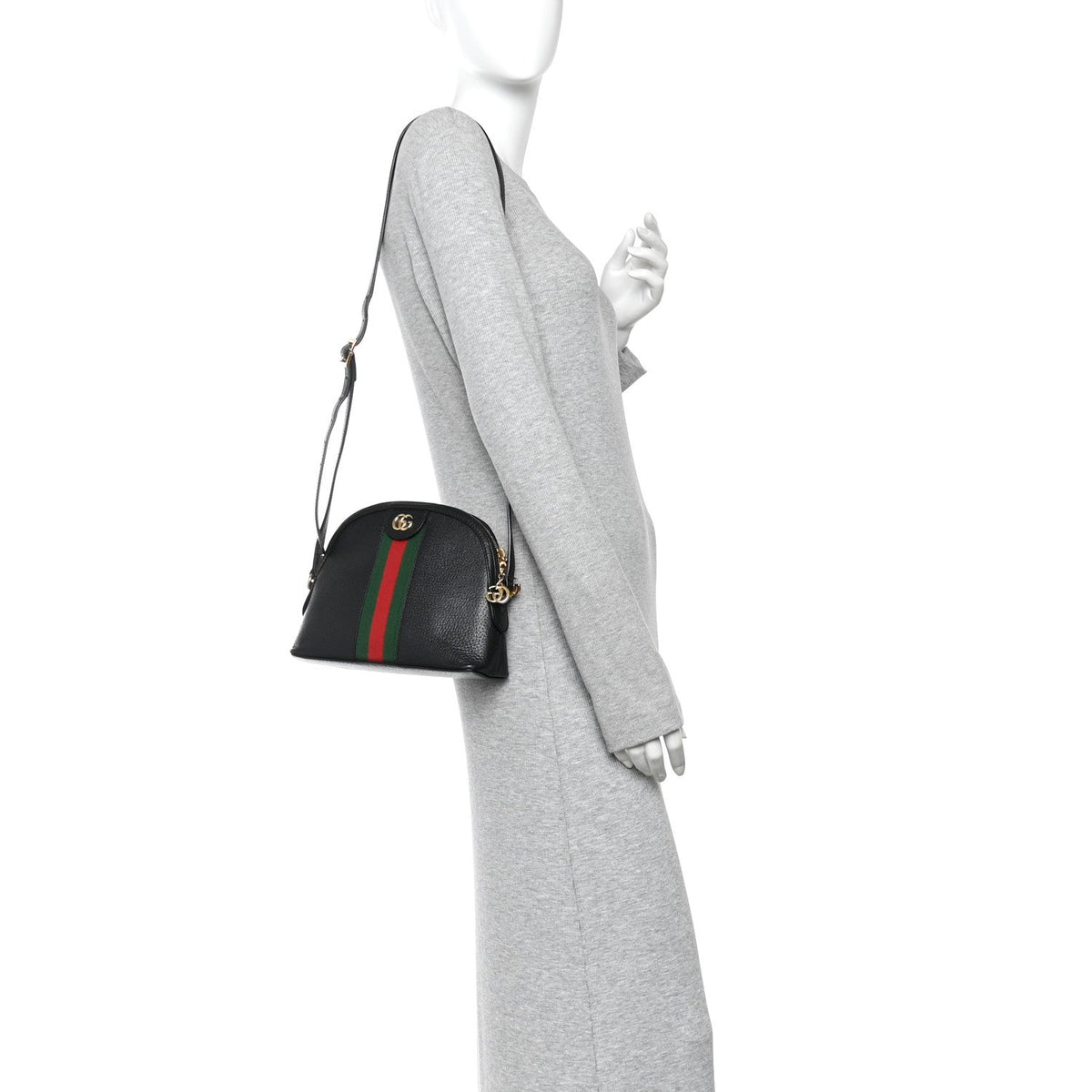 Calfskin GG Web Small Ophidia Dome Shoulder Bag Black wholesalehk.shop
