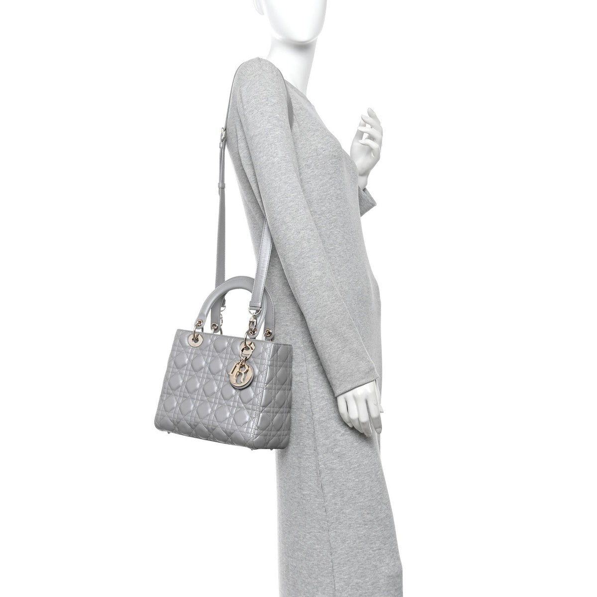 Pearly Lambskin Cannage Medium Lady Dior Grey wholesalehk.shop