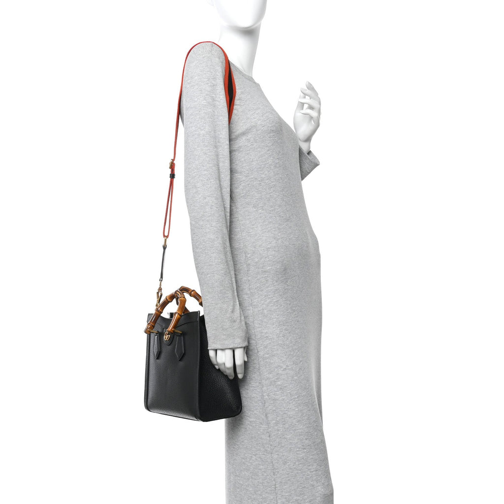 Textured Dollar Calfskin Web Small Diana Tote Bag Black Dusty Grey wholesalehk.shop