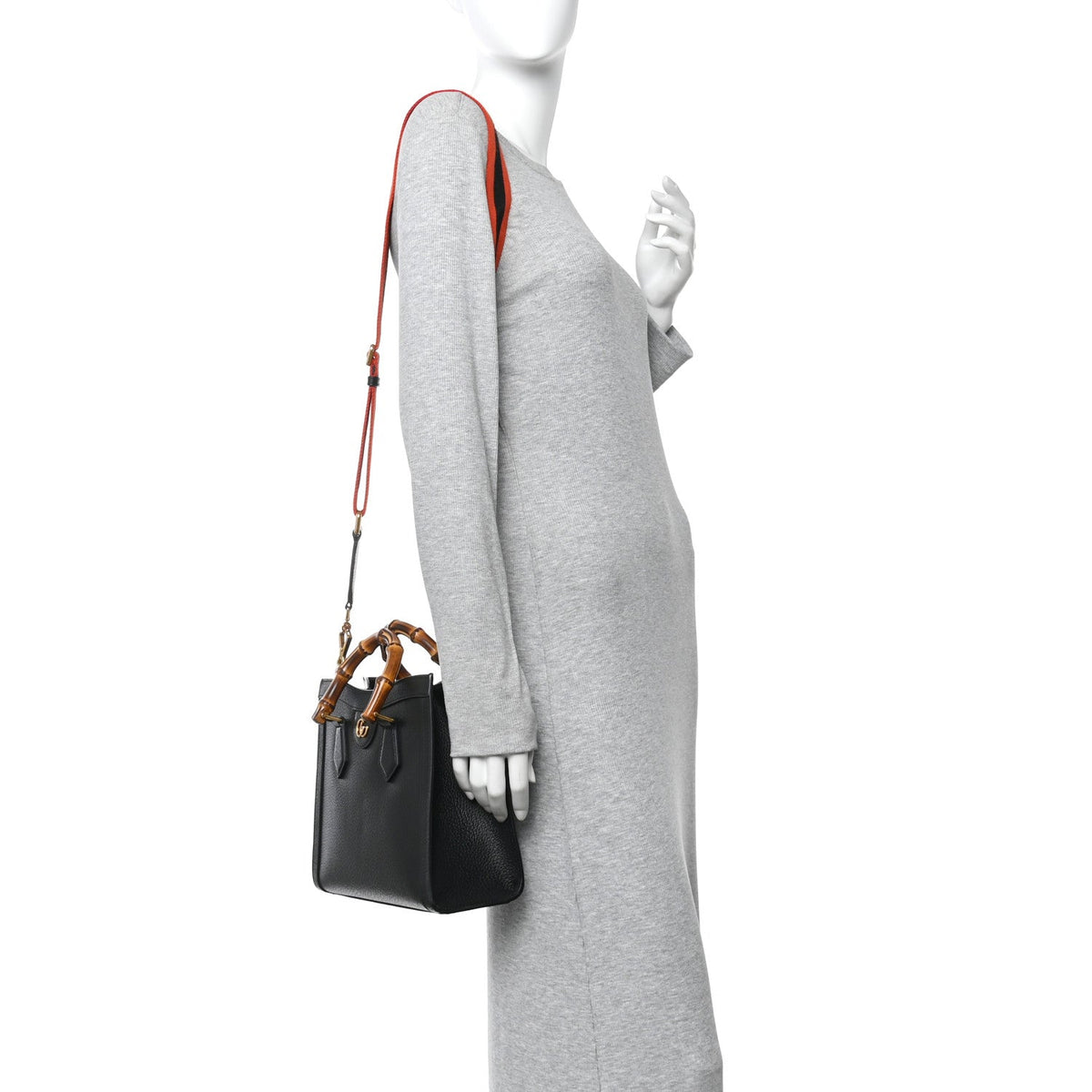Textured Dollar Calfskin Web Small Diana Tote Bag Black Dusty Grey wholesalehk.shop
