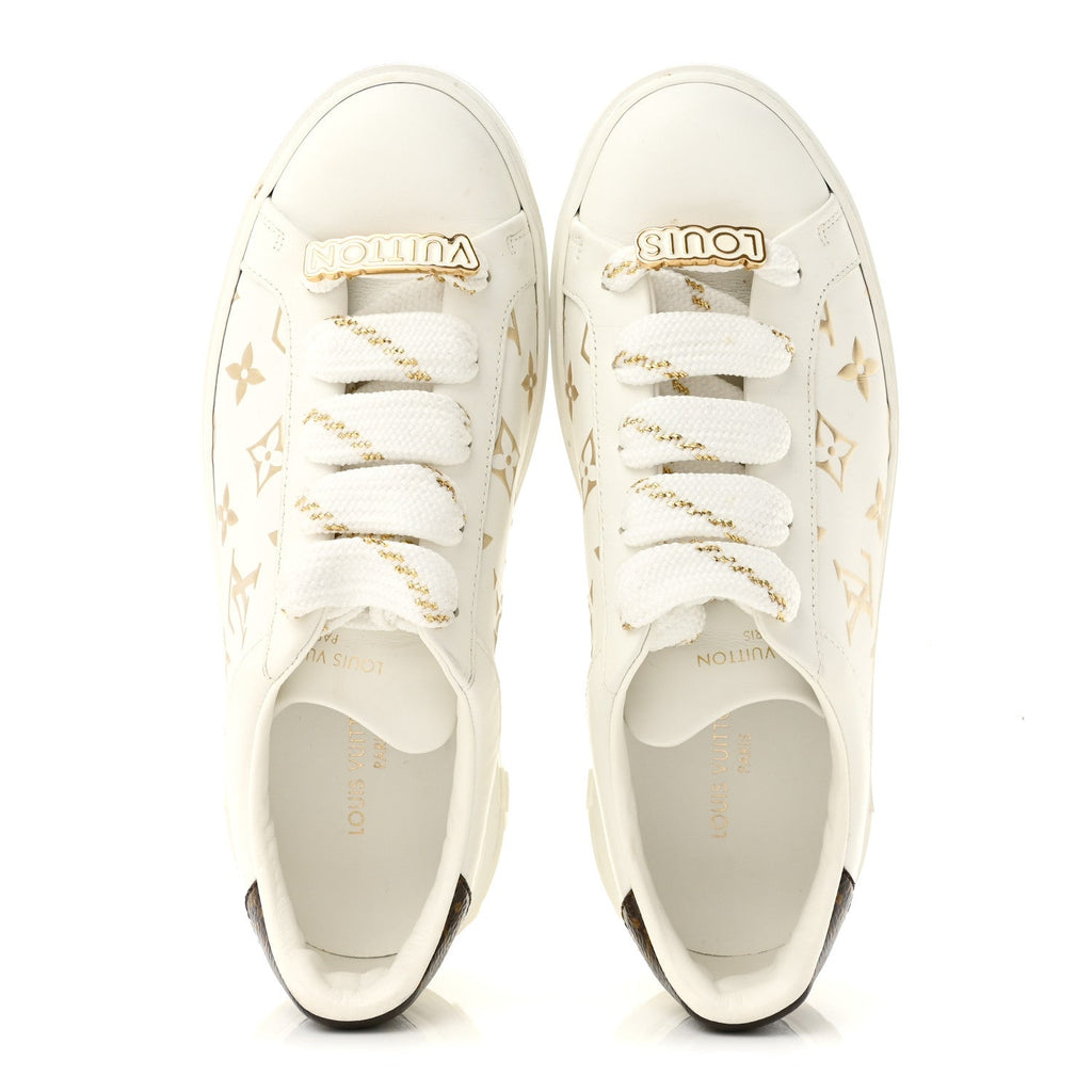 Calfskin Monogram Debossed Time Out Sneakers 37 White Gold £¨ Direct shipment via from wholesalehk.shop