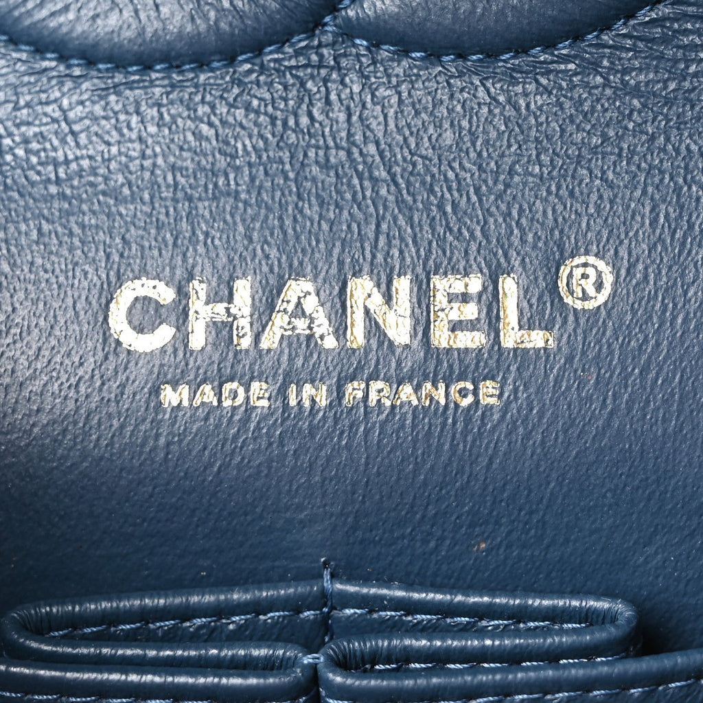 Metallic Caviar Quilted Medium Double Flap Dark Blue wholesalehk.shop