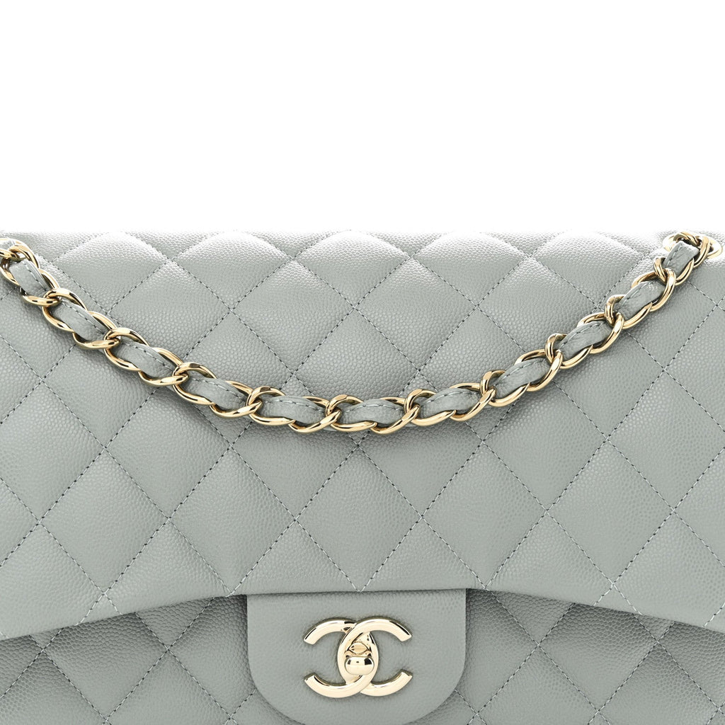 Caviar Quilted Jumbo Double Flap Light Blue wholesalehk.shop