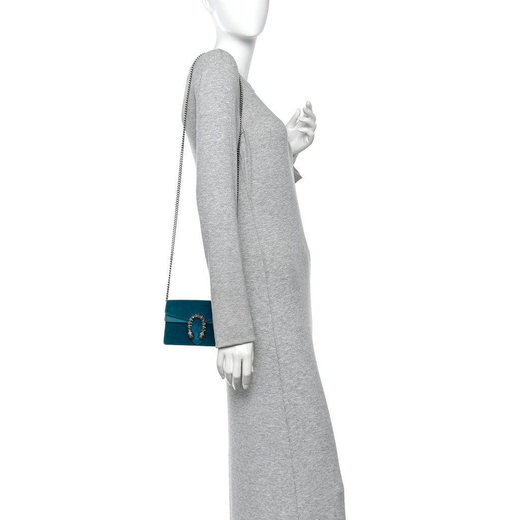 Velvet Super Mini Dionysus Shoulder Bag Pavone Cyan wholesalehk.shop