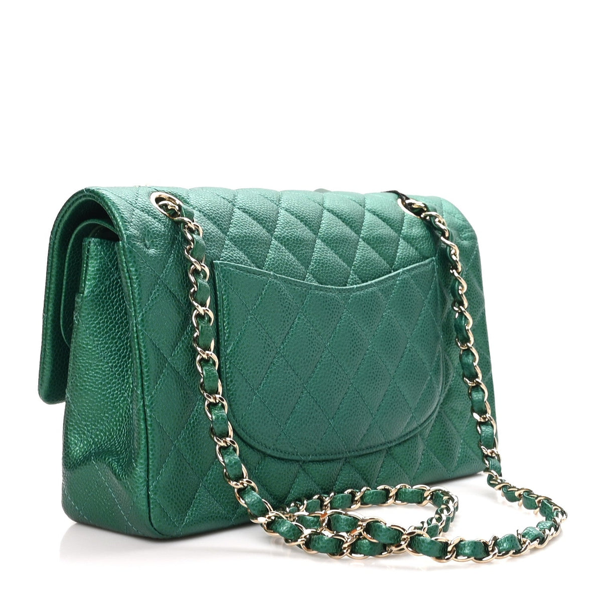 Metallic Caviar Quilted Medium Double Flap Green wholesalehk.shop