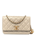 Lambskin Quilted CC Wallet on Chain WOC Light Beige wholesalehk.shop