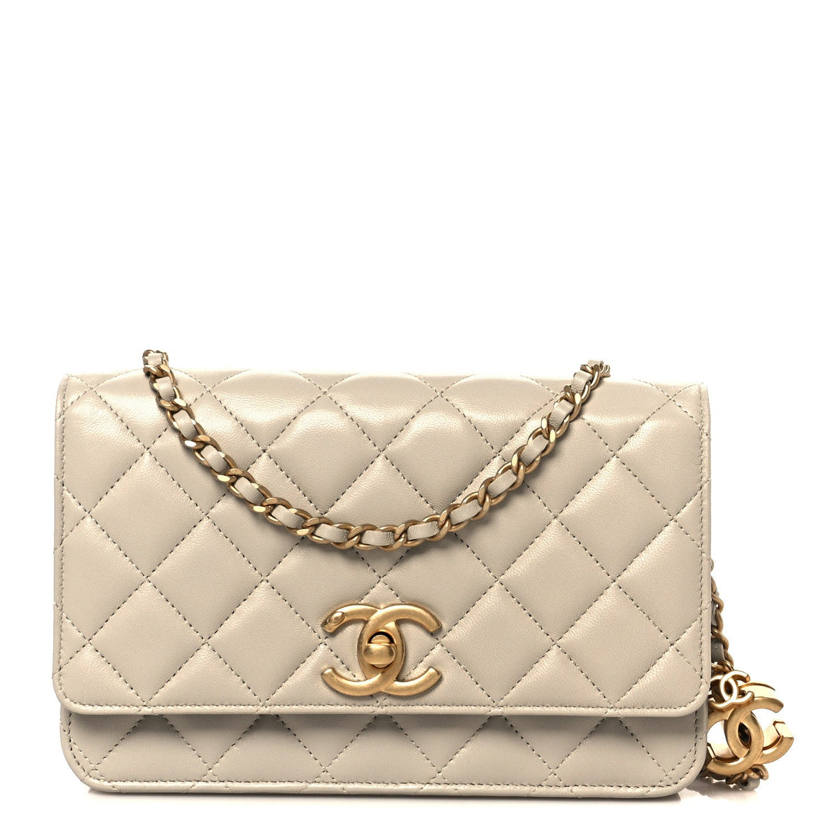 Lambskin Quilted CC Wallet on Chain WOC Light Beige wholesalehk.shop
