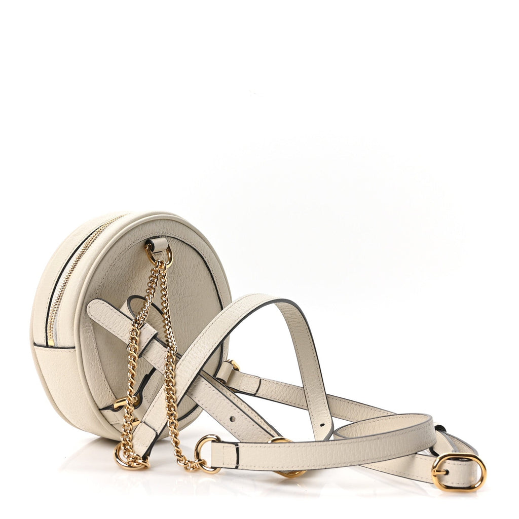 Textured Calfskin Web Mini Ophidia Round Backpack Mystic White wholesalehk.shop