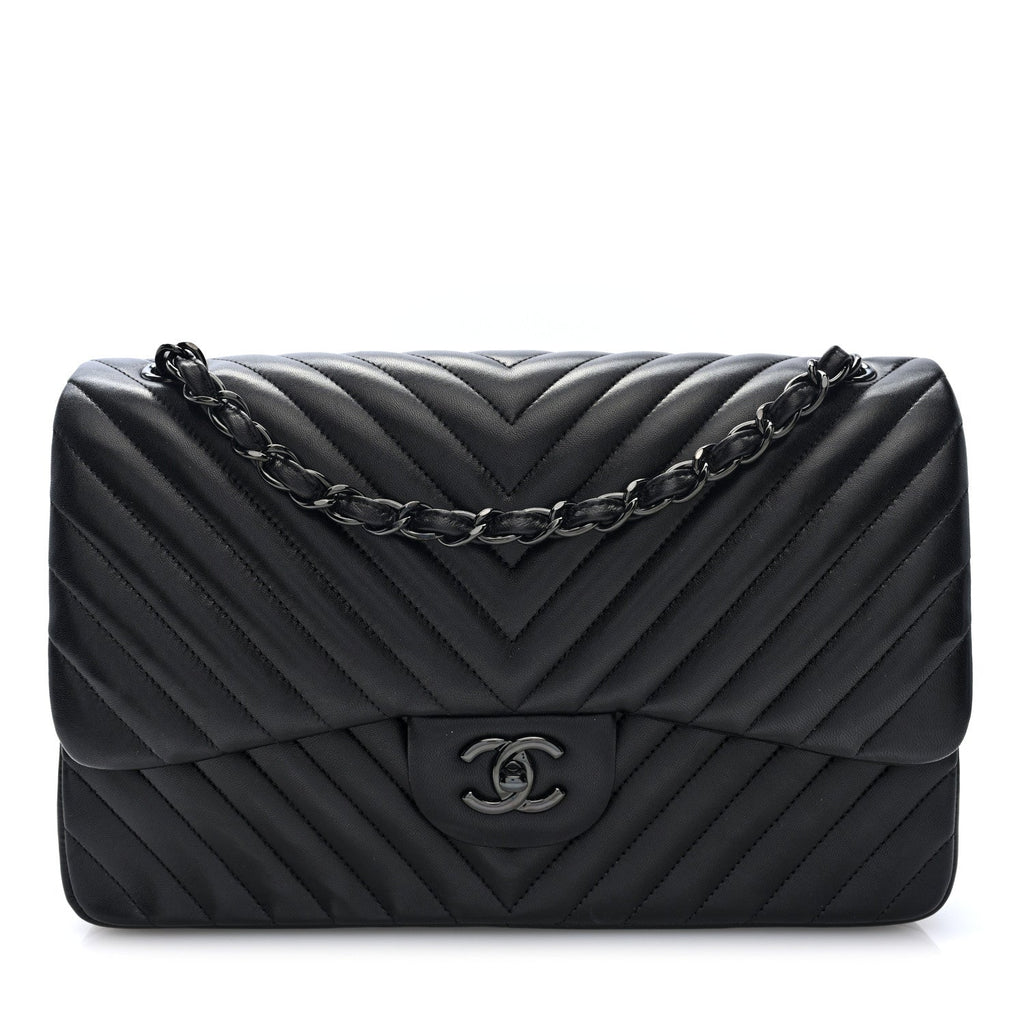 Lambskin Chevron Quilted Jumbo Double Flap  So Black wholesalehk.shop