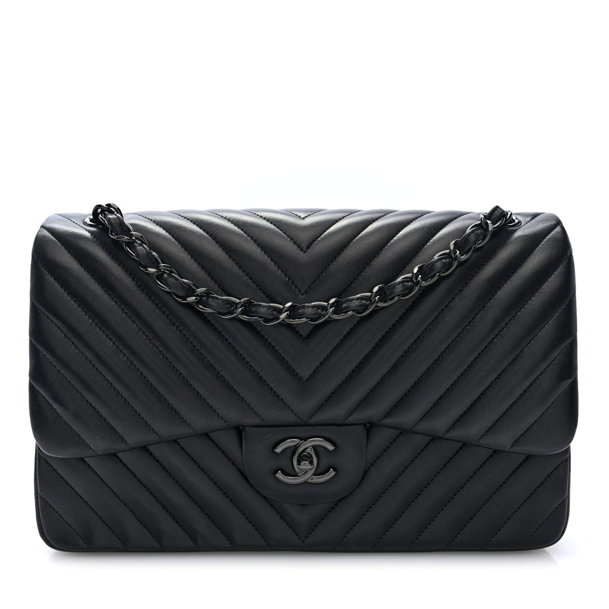 Lambskin Chevron Quilted Jumbo Double Flap  So Black wholesalehk.shop
