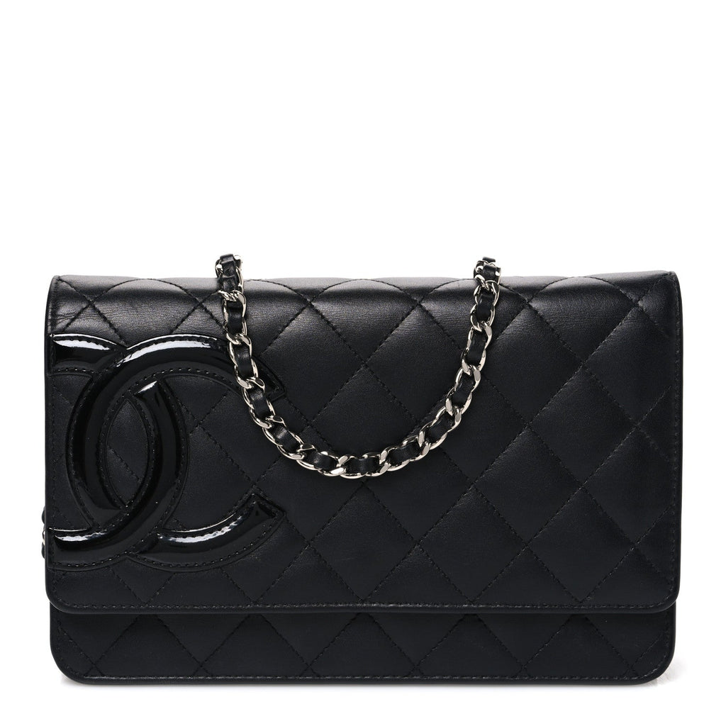 Calfskin Quilted Cambon Wallet on Chain WOC Black wholesalehk.shop