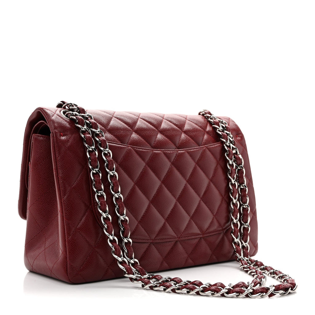 Caviar Quilted Jumbo Double Flap Burgundy wholesalehk.shop
