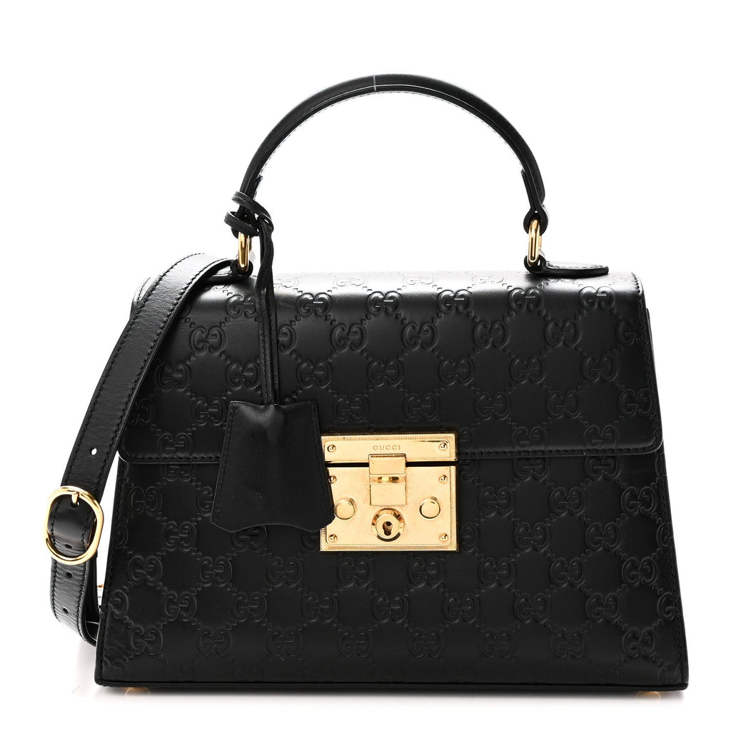 Guccissima Signature Small Padlock Top Handle Bag Black Black £¨ Direct shipment via from wholesalehk.shop