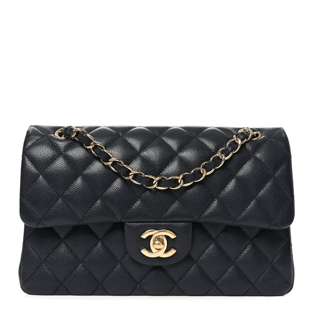 Caviar Quilted Small Double Flap Dark Navy wholesalehk.shop