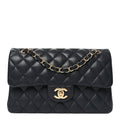 Caviar Quilted Small Double Flap Dark Navy wholesalehk.shop