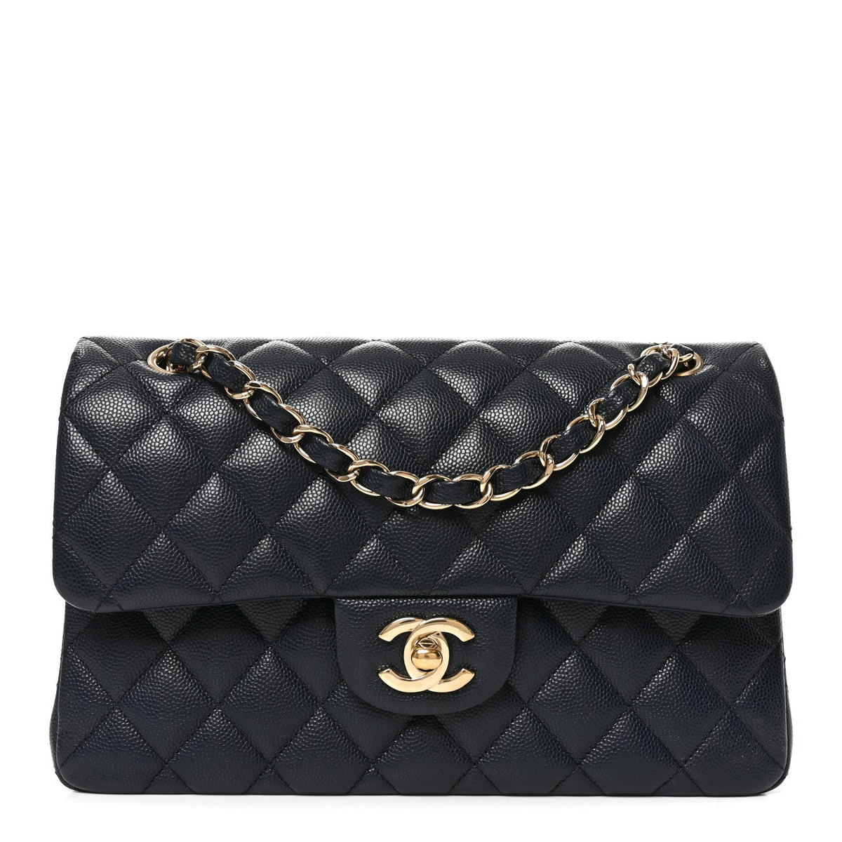 Caviar Quilted Small Double Flap Dark Navy wholesalehk.shop
