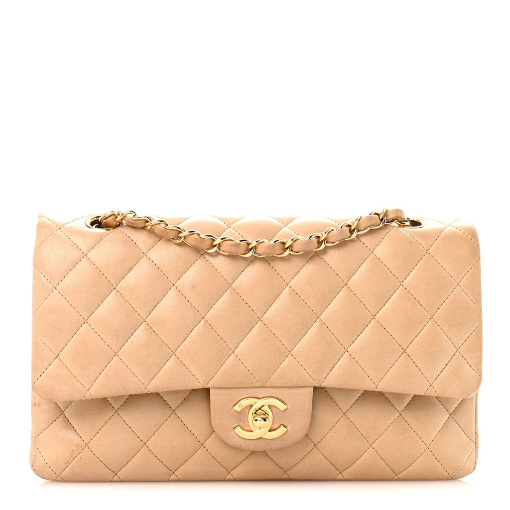 Lambskin Quilted Medium Double Flap Beige wholesalehk.shop
