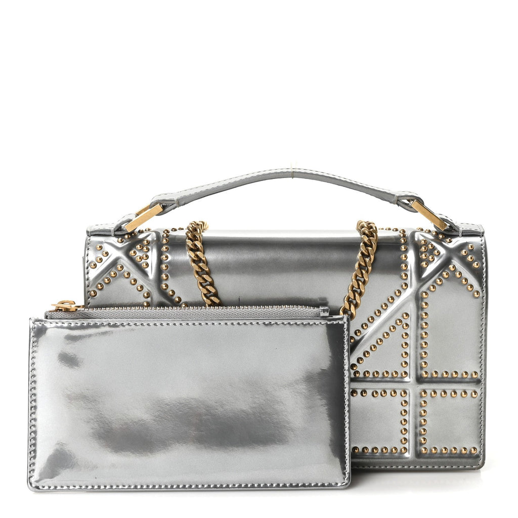 Metallic Patent Studded Diorama Top Handle Wallet on Chain Pouch Silver ¡§ Direct shipment via from wholesalehk.shop