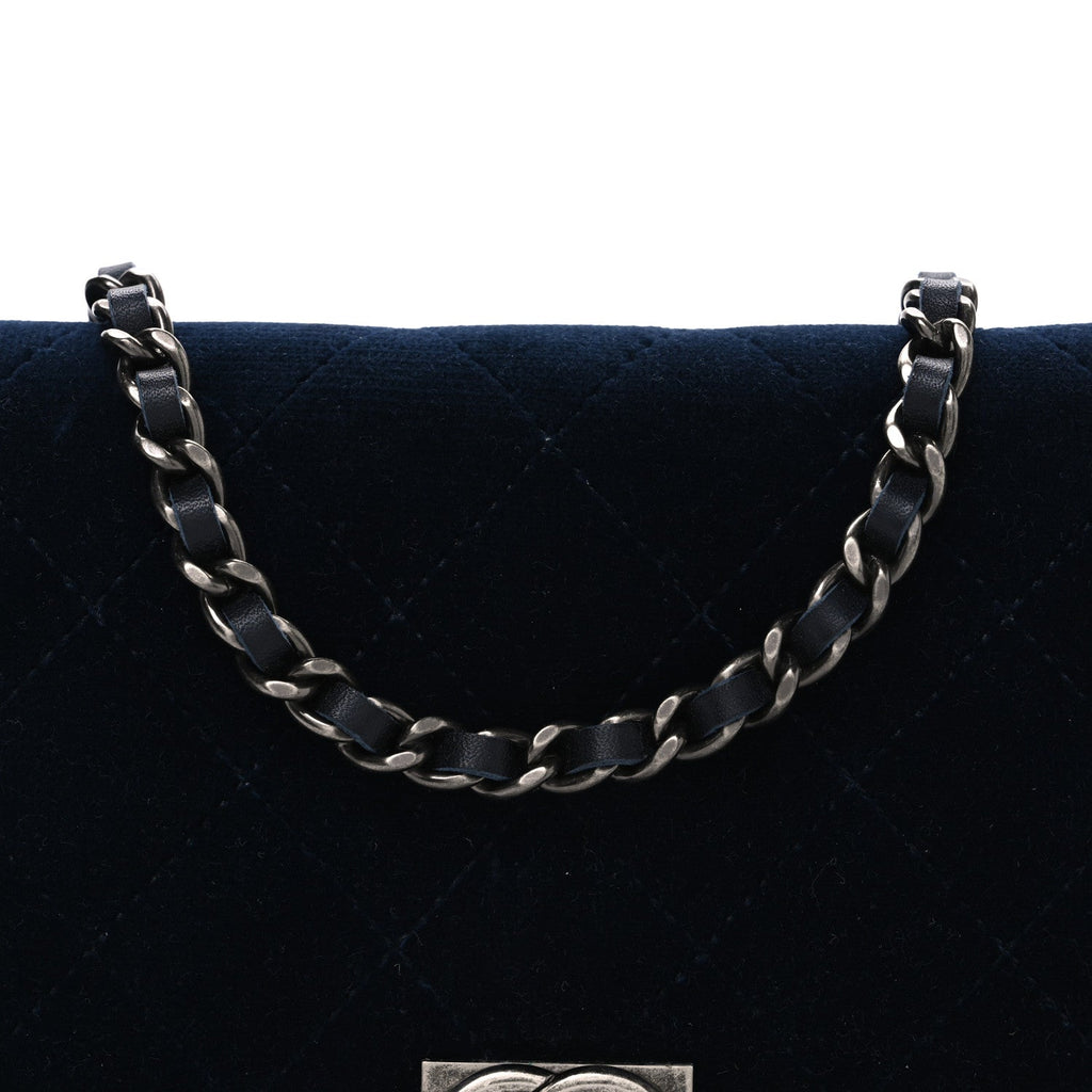 Velvet Quilted Boy Wallet On Chain WOC Blue wholesalehk.shop