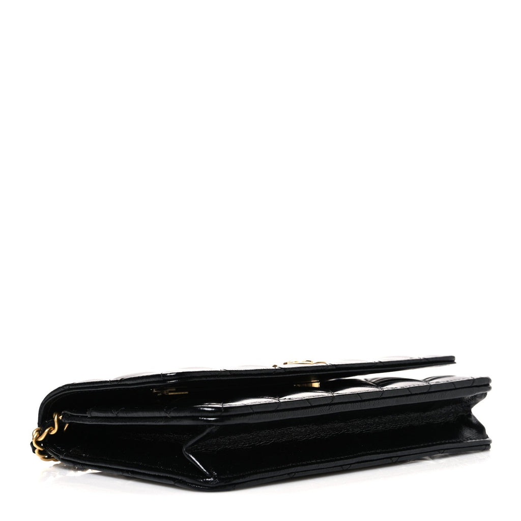 Shiny Lambskin Quilted CC Bow Wallet on Chain WOC Black wholesalehk.shop