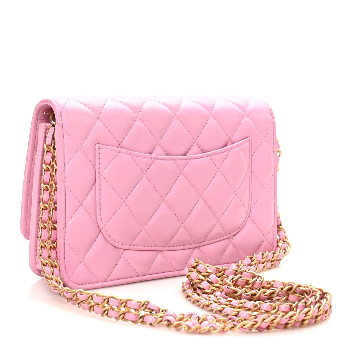 Lambskin Quilted Secret CC Wallet On Chain WOC Pink wholesalehk.shop