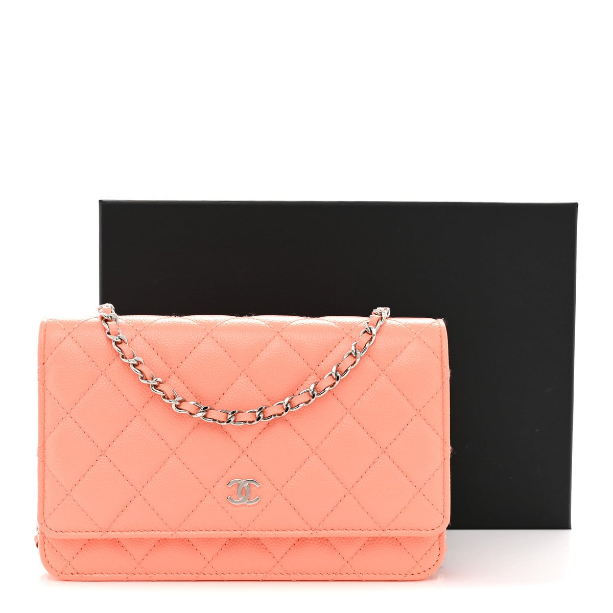 Caviar Quilted Wallet on Chain WOC Coral wholesalehk.shop
