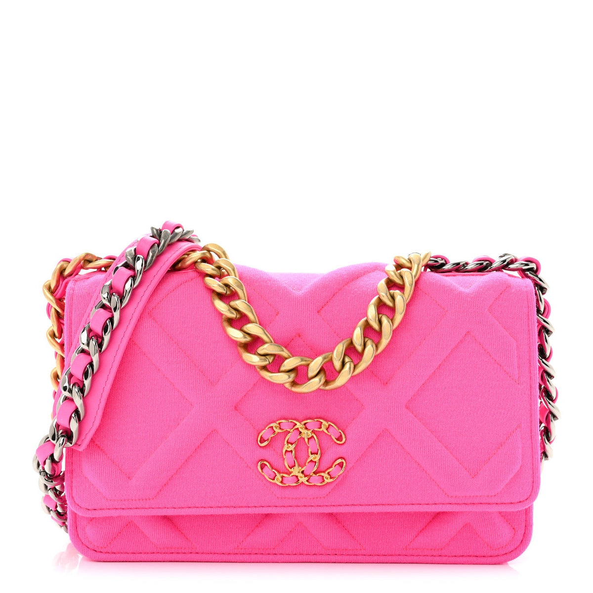 Jersey Quilted Chanel 19 Wallet On Chain WOC Pink wholesalehk.shop