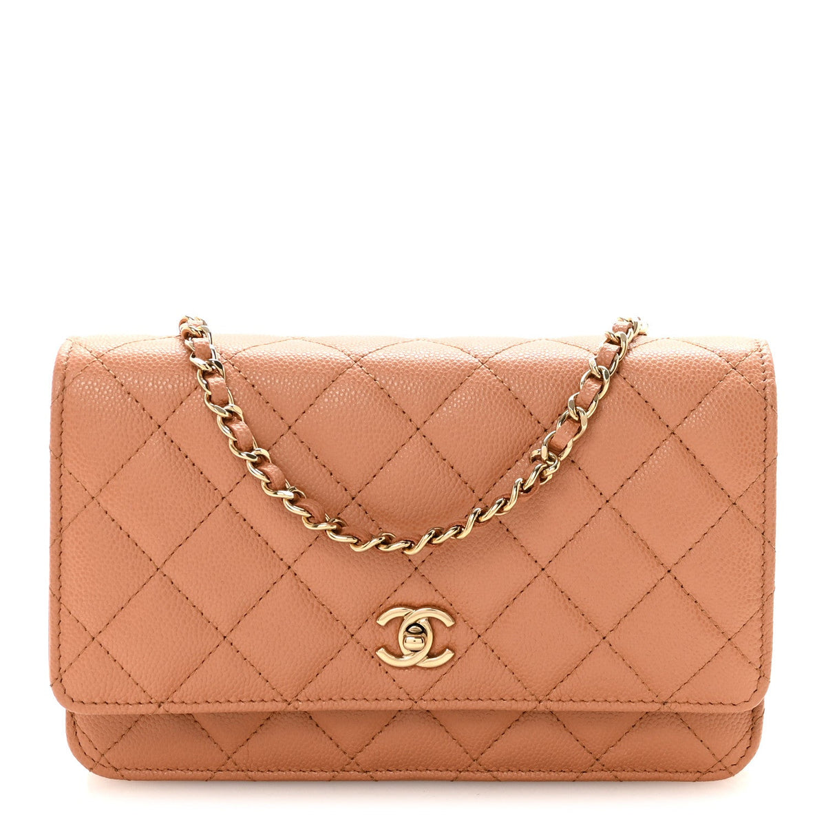 Caviar Quilted CC Turnlock Wallet On Chain WOC Brown wholesalehk.shop