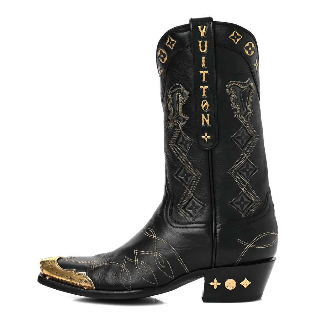 Calfskin LV Texan Mens Rider Boots 7.5 Black Gold £¨ Direct shipment via from wholesalehk.shop