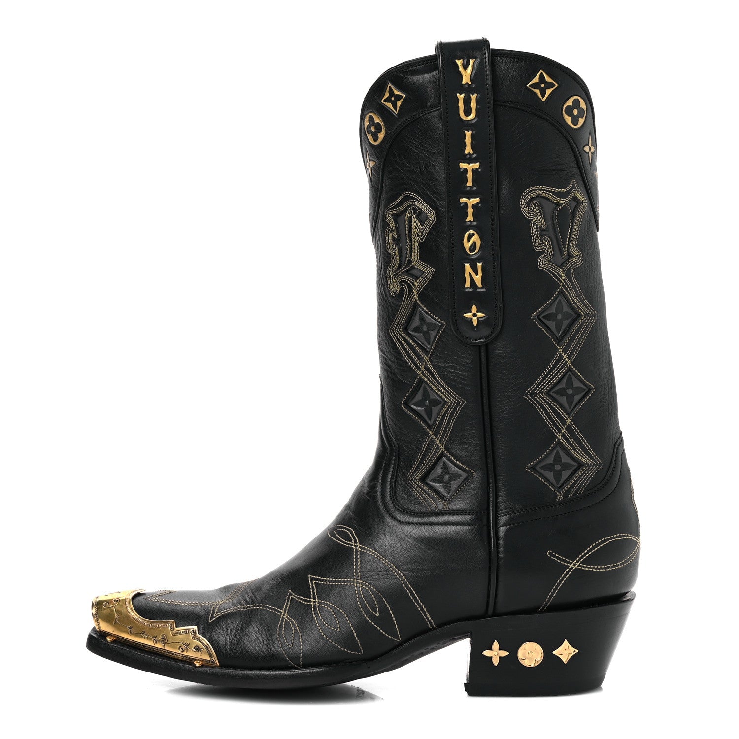 Calfskin LV Texan Mens Rider Boots 7.5 Black Gold £¨ Direct shipment via from wholesalehk.shop
