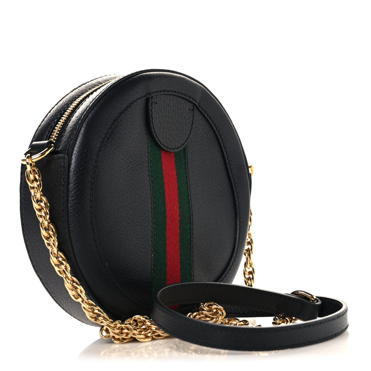 Grained Calfskin Web Mini Ophidia Round Shoulder Bag Black wholesalehk.shop