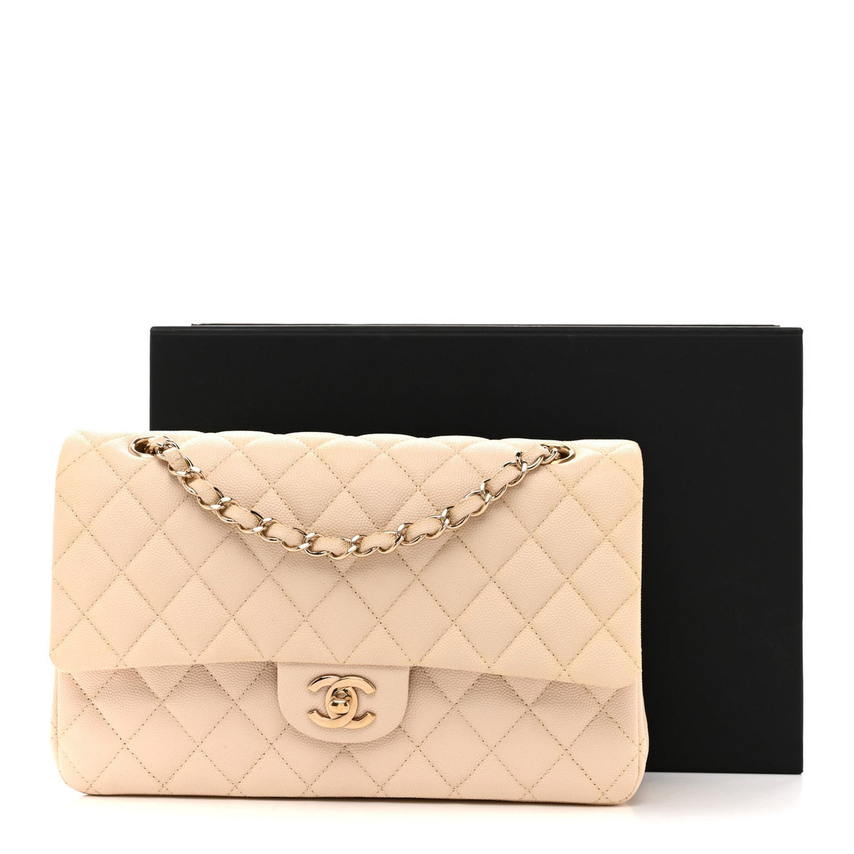 Caviar Quilted Medium Double Flap Light Beige wholesalehk.shop