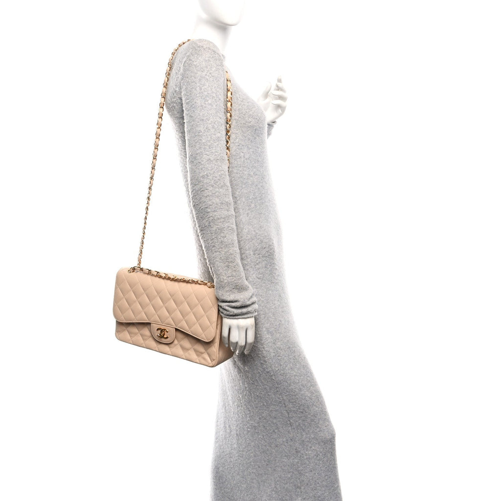 Caviar Quilted Jumbo Double Flap Beige wholesalehk.shop
