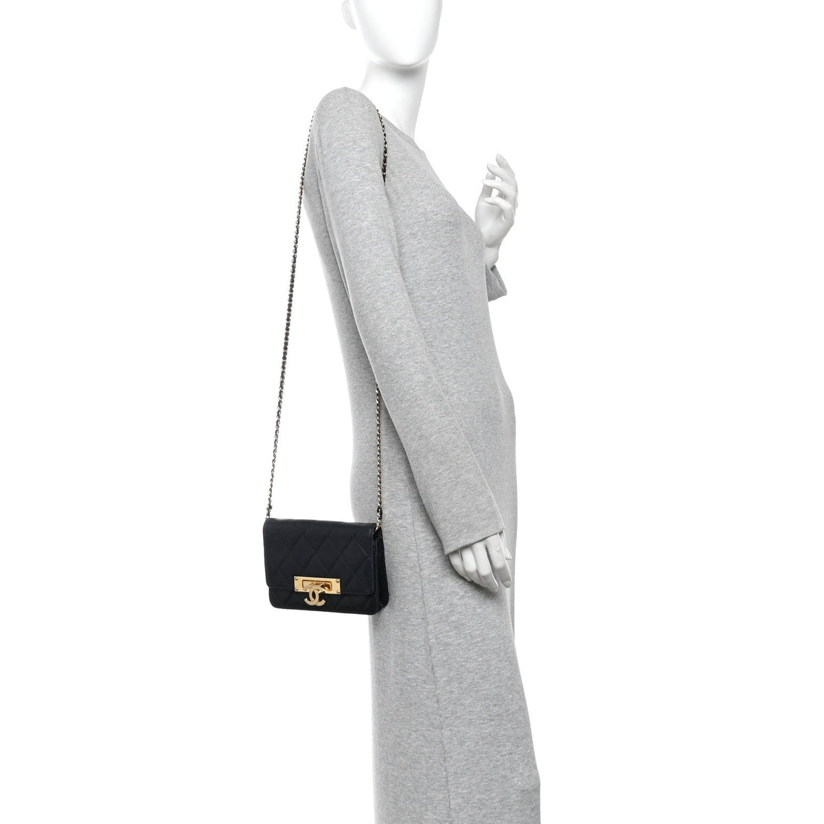 Lambskin Quilted Golden Class Wallet on Chain WOC Black wholesalehk.shop
