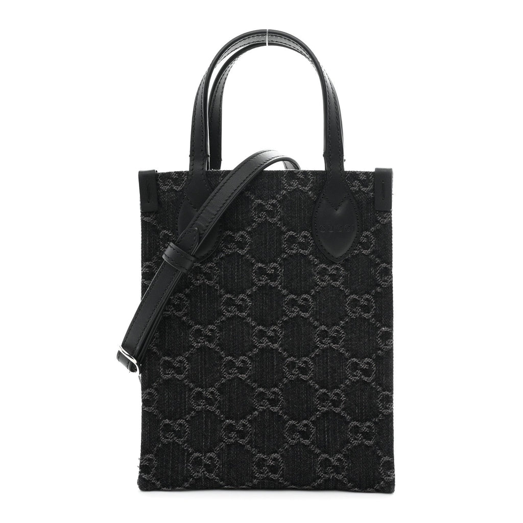 Denim Cuoio Harness GG Monogram Mini Ophidia Tote Bag Black Medium Grey wholesalehk.shop