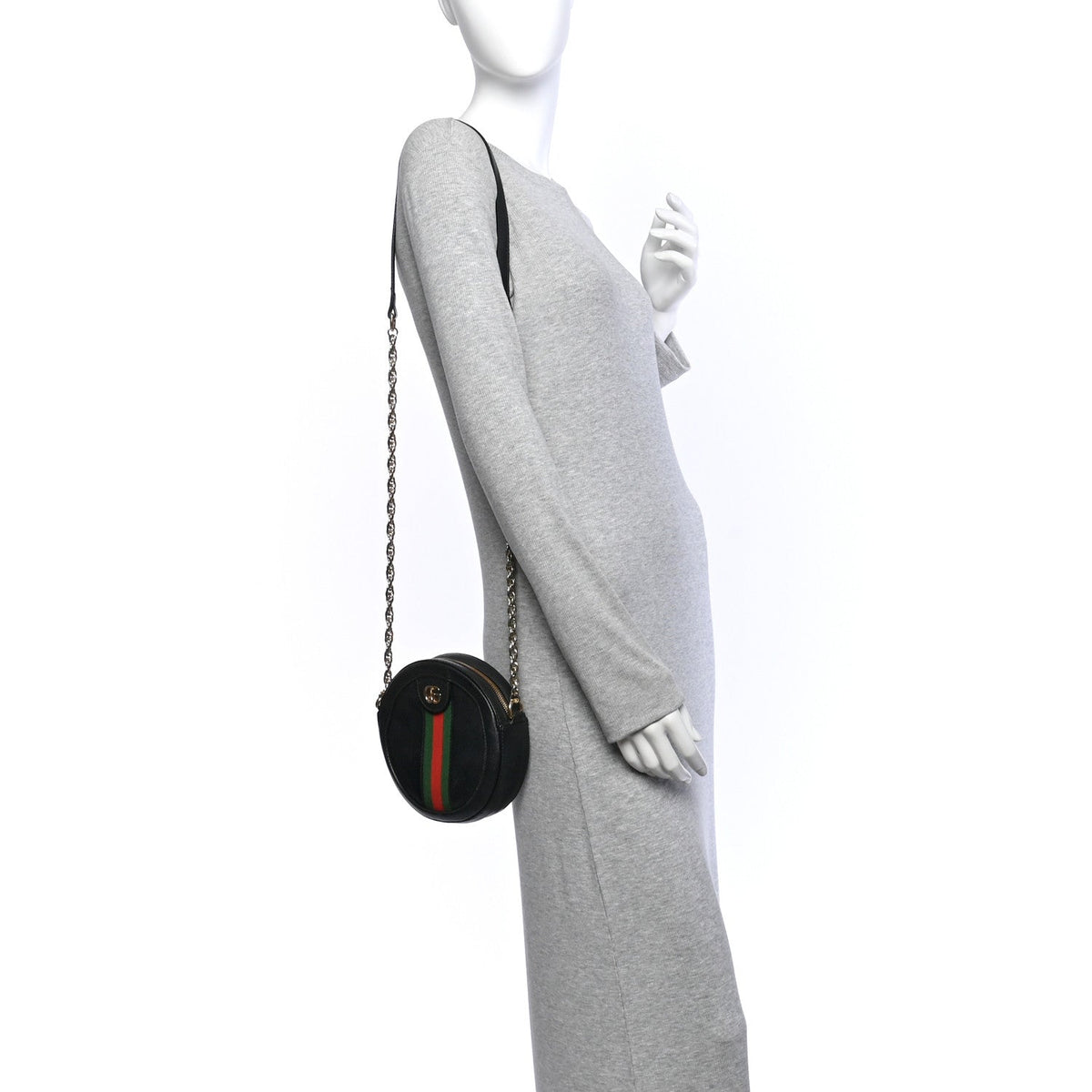 Grained Calfskin Web Mini Ophidia Round Shoulder Bag Black wholesalehk.shop