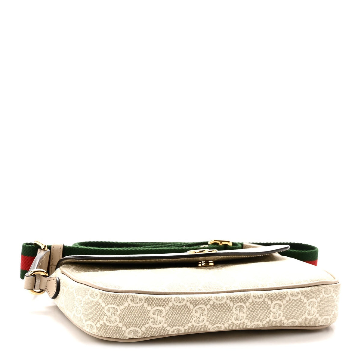 GG Supreme Monogram Textured Dollar Calfskin Web Mini Ophidia Envelope Shoulder Bag Beige Mystic White Oatmeal wholesalehk.shop