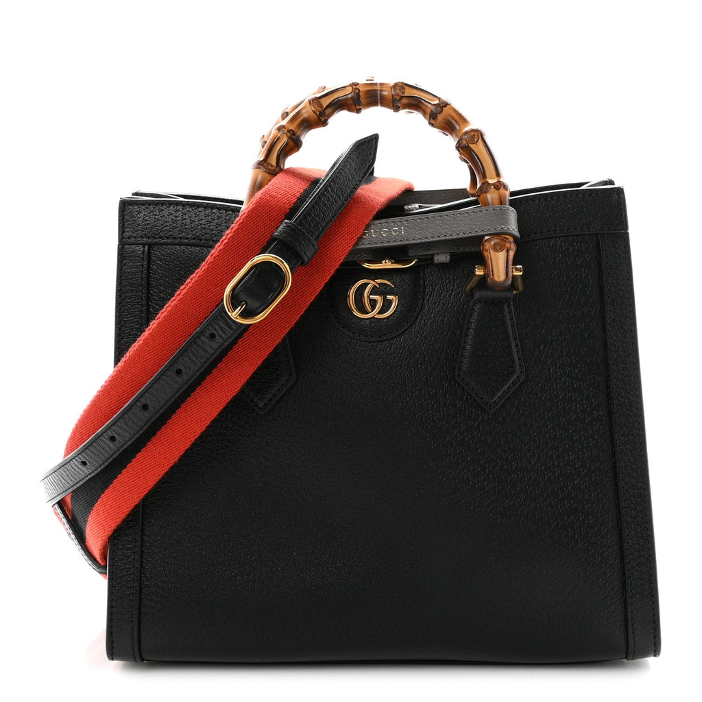 Textured Dollar Calfskin Web Small Diana Tote Bag Black Dusty Grey wholesalehk.shop
