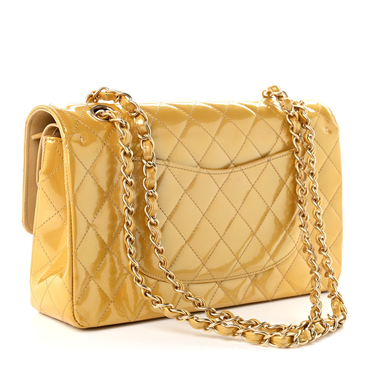 Metallic Patent Quilted Medium Double Flap Gold wholesalehk.shop