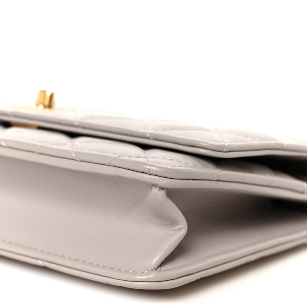 Lambskin Quilted CC Pearl Crush Wallet on Chain WOC Grey wholesalehk.shop