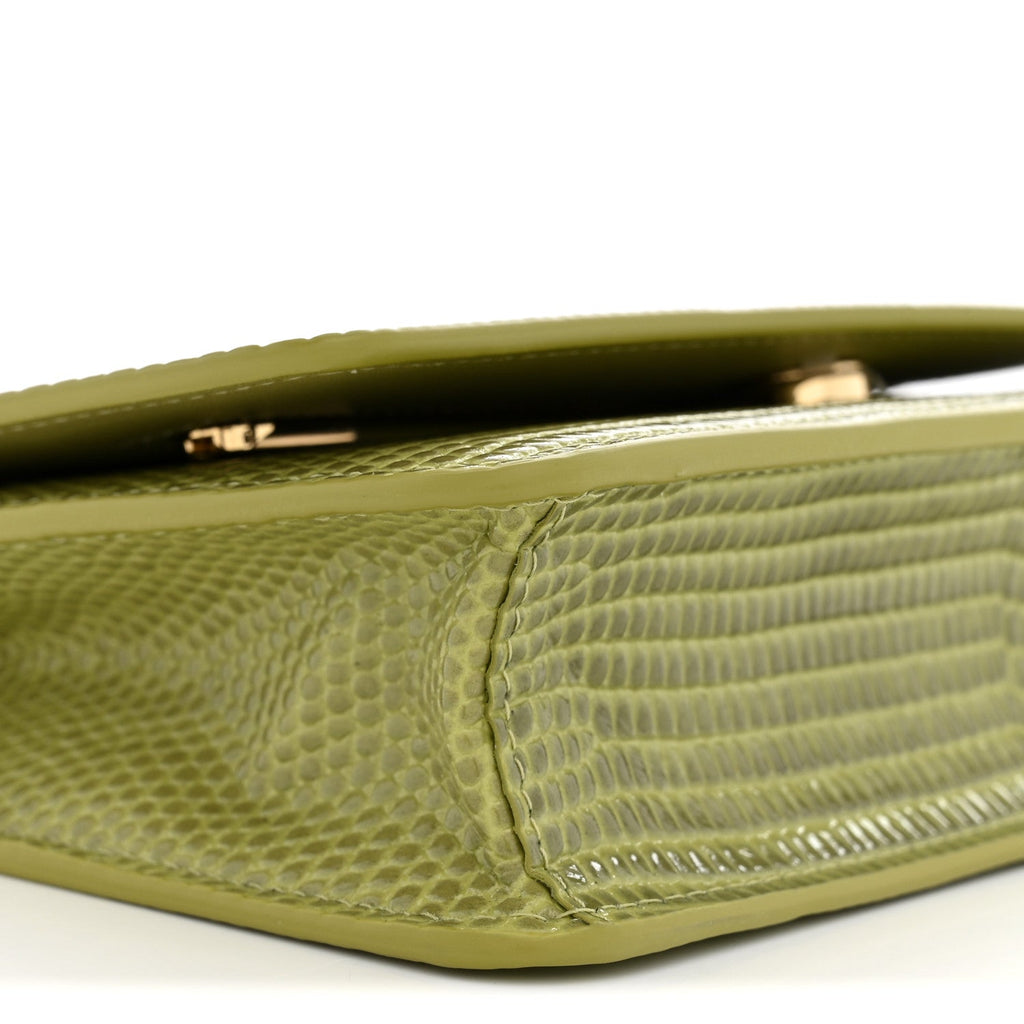 Calfskin Lizard Embossed Wallet On Chain WOC Green wholesalehk.shop