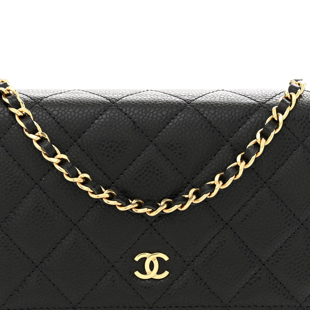 Caviar Quilted Wallet on Chain WOC Black wholesalehk.shop