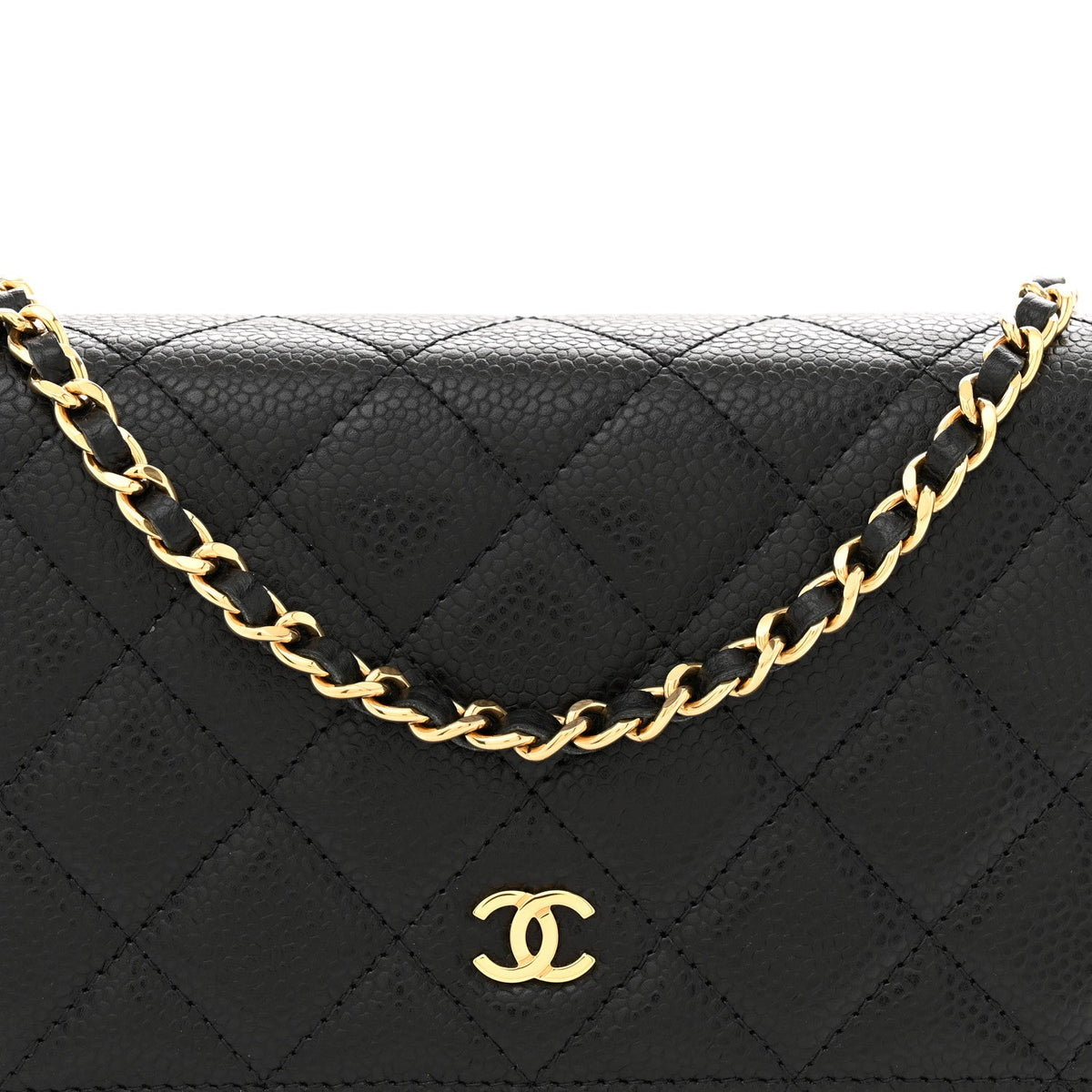 Caviar Quilted Wallet on Chain WOC Black wholesalehk.shop