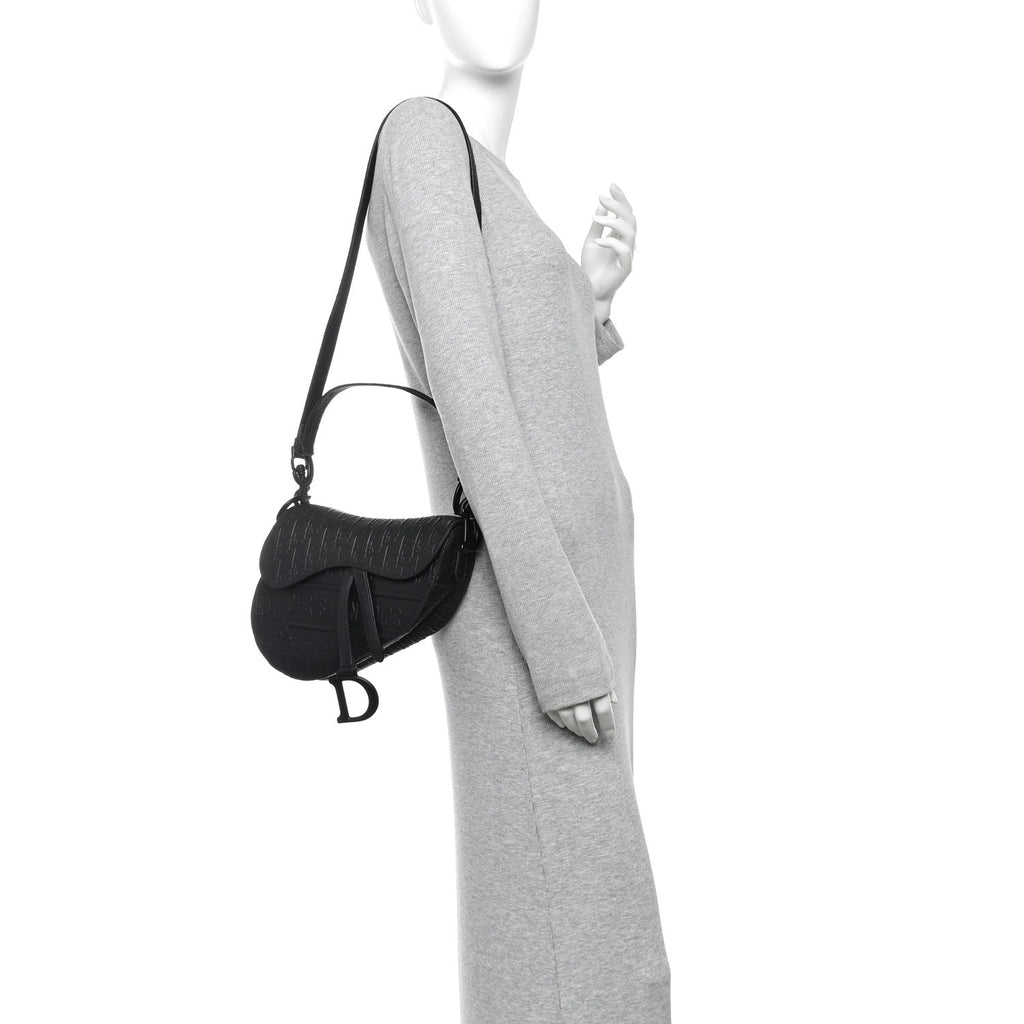 Calfskin Embossed Oblique Saddle Bag With Strap Black wholesalehk.shop