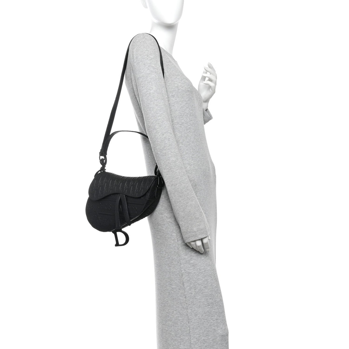 Calfskin Embossed Oblique Saddle Bag With Strap Black wholesalehk.shop