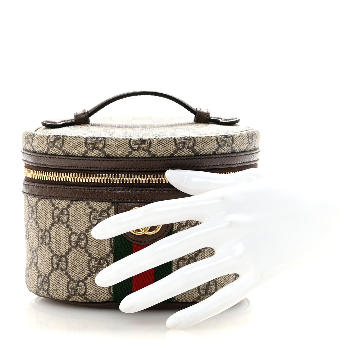 GG Supreme Monogram Textured Calfskin Web Ophidia Vanity Cosmetic Case Beige Ebony New Acero wholesalehk.shop